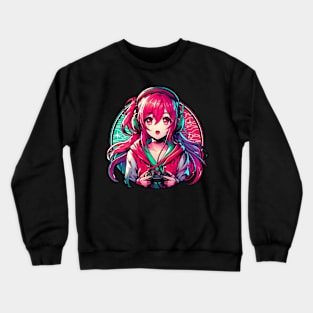 Red cute gamer girl Crewneck Sweatshirt